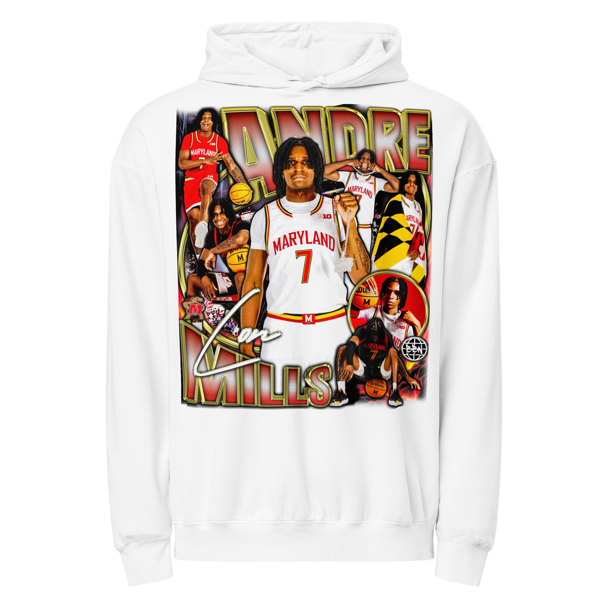 Andre Mills Comfort Graphic Hoodie 001 - White - Product mockup